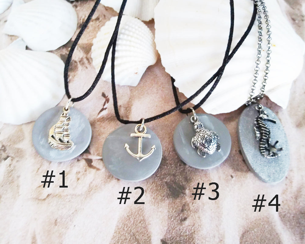 Faux Cement Pendants with Nautical Charms 1 - 4