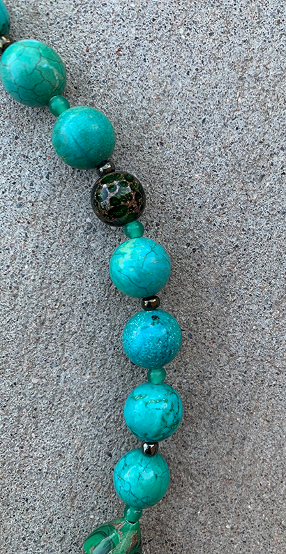 Necklace Set | Turquoise-green round stones, vintage green glass beads