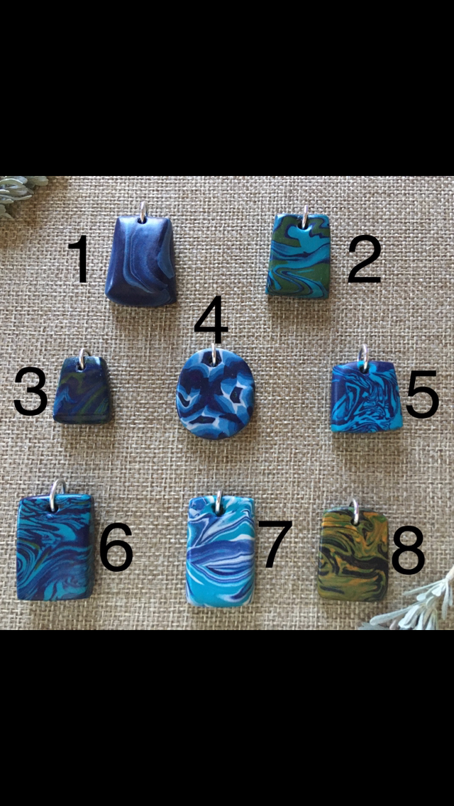 Marbled Baked Polymer Clay and Sterling Silver Necklace Pendants
