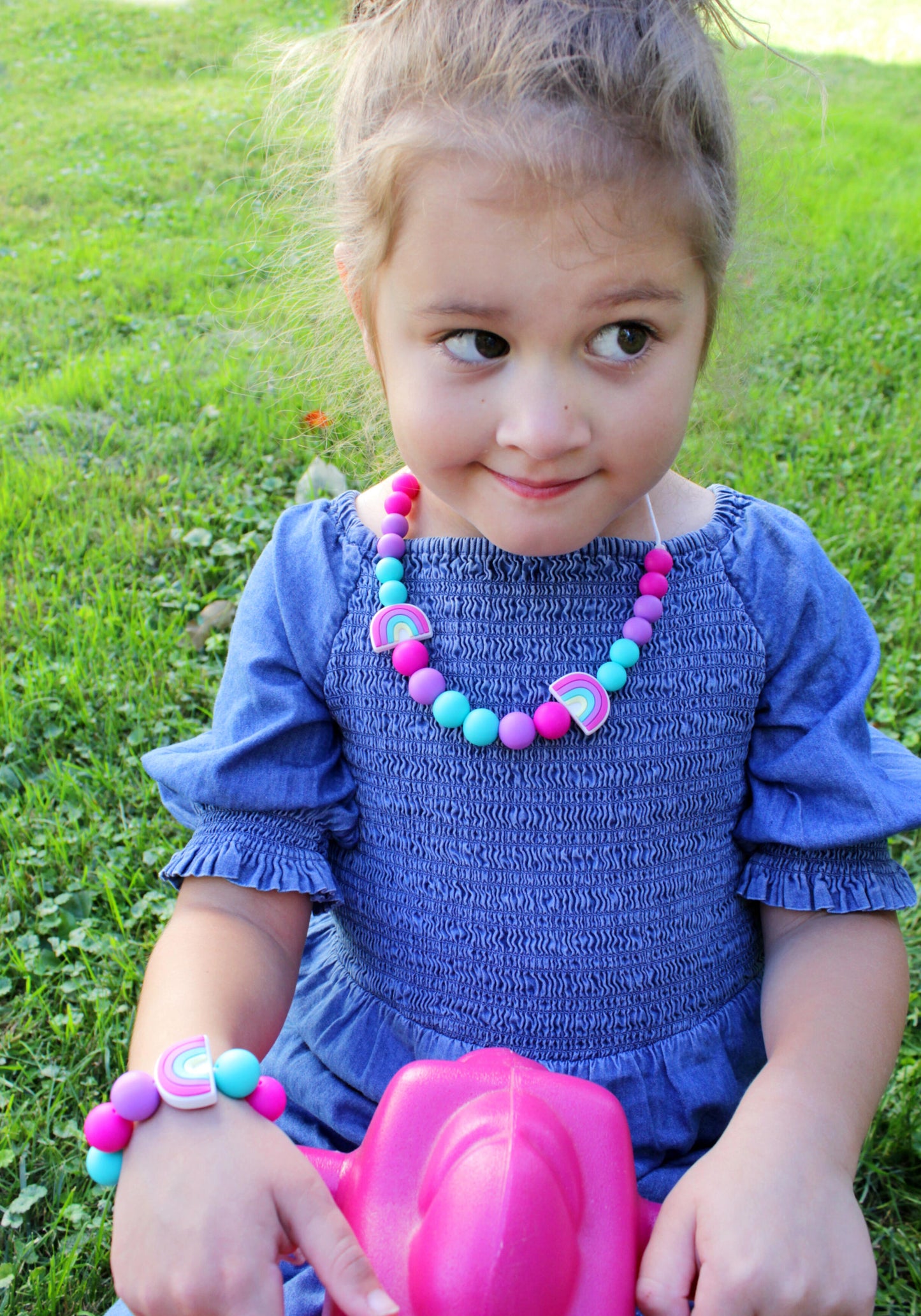 Kids Personalized Name Rainbow Necklace made from Silicone Beads