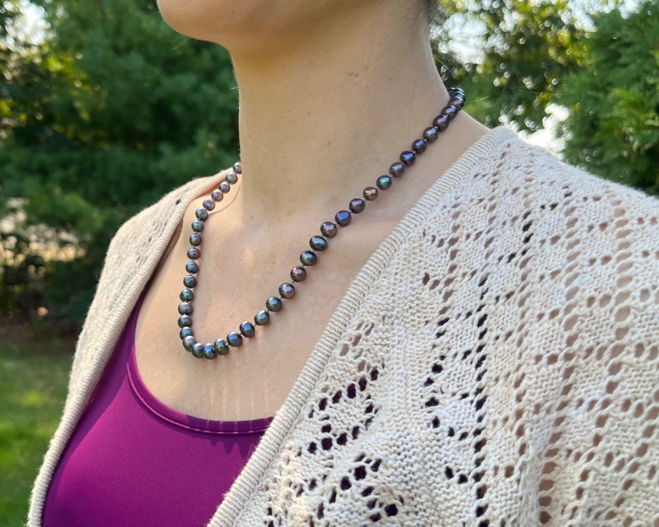 Iridescent Peacock Pearl Necklace