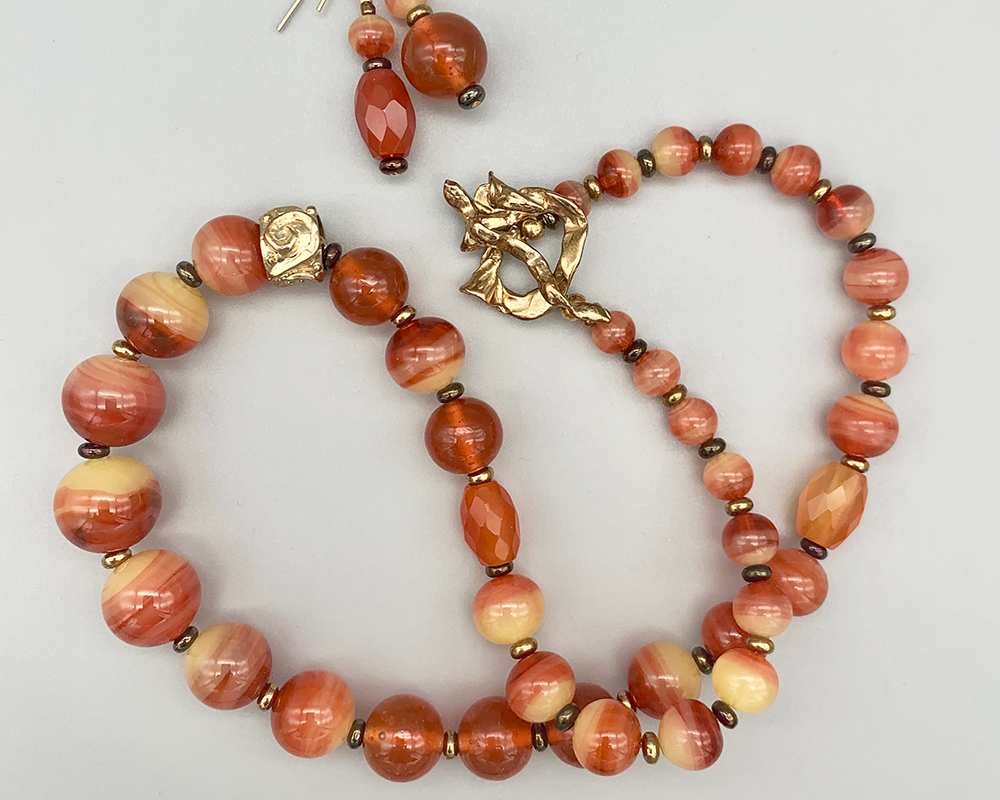 Necklace Set | Antique Bohemian/Czech faux-carnelian glass beads, natural carnelian ovals