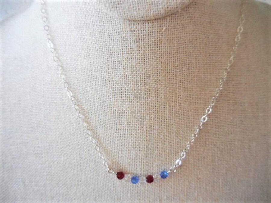 Red White and Blue Crystal Bar Necklace, Patriotic Necklace