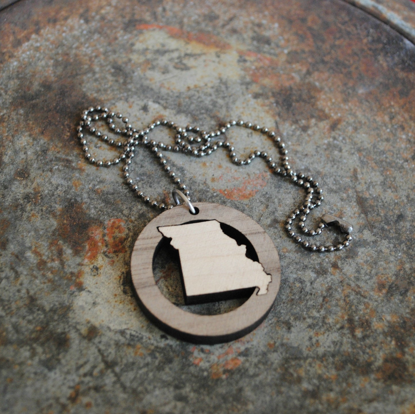 Wooden Missouri State Necklace