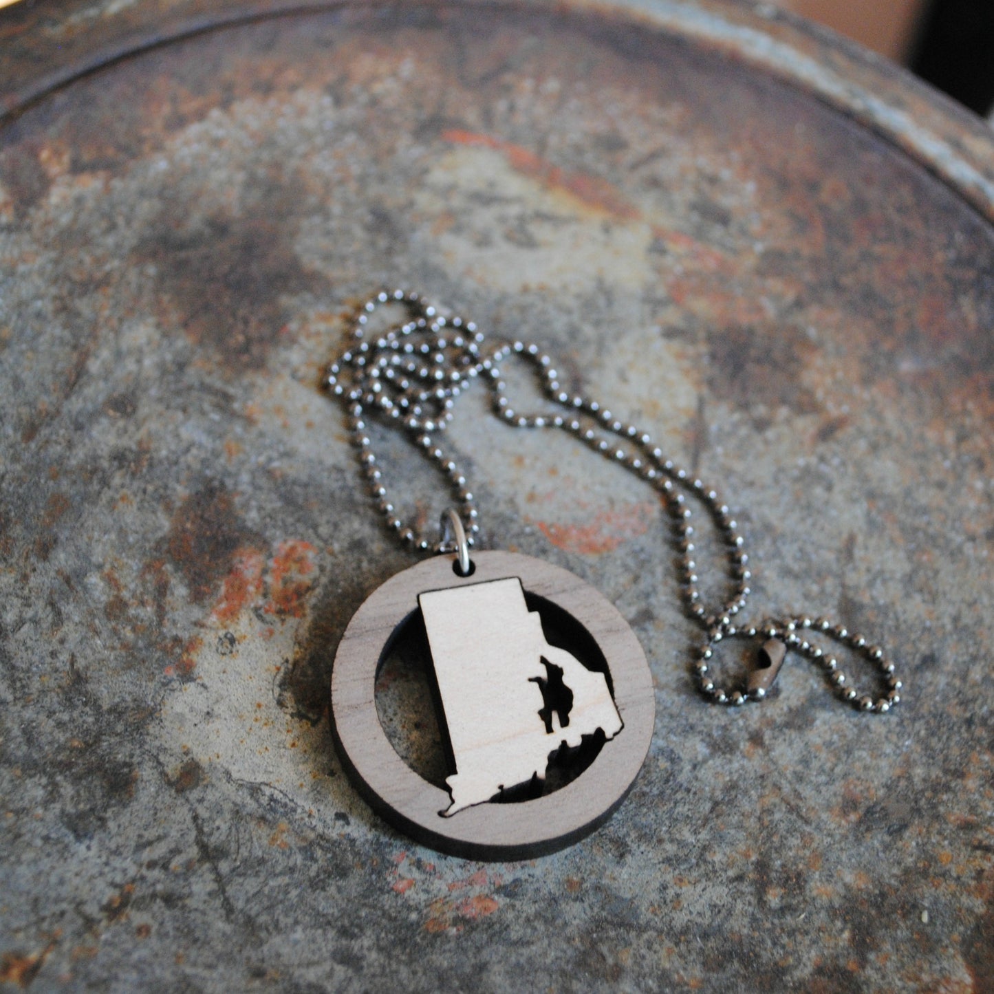 Wooden Rhode Island State Necklace