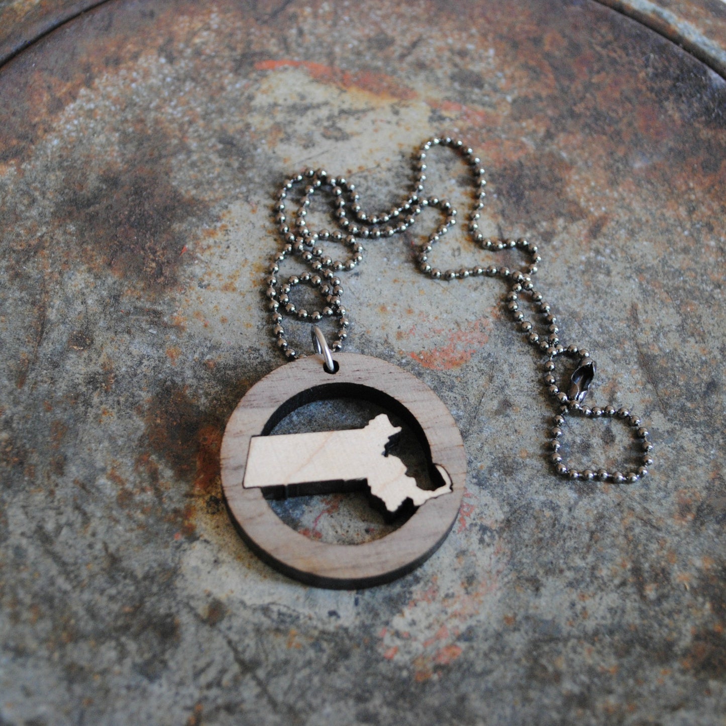 Wooden Massachusetts State Necklace