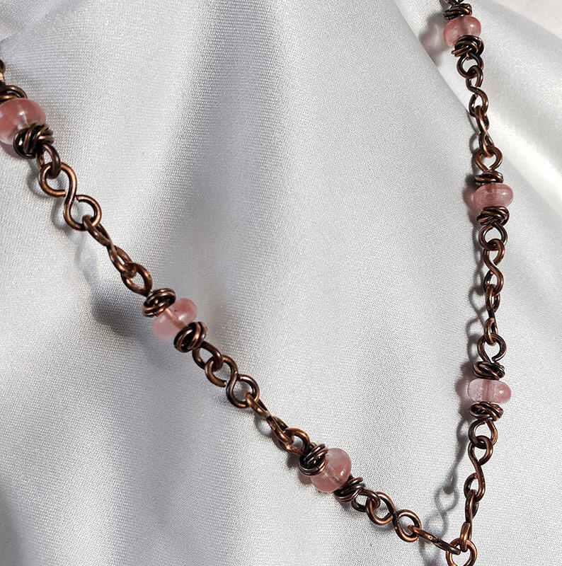 Copper Necklace and Matching Earrings with Rose Quartz Accents