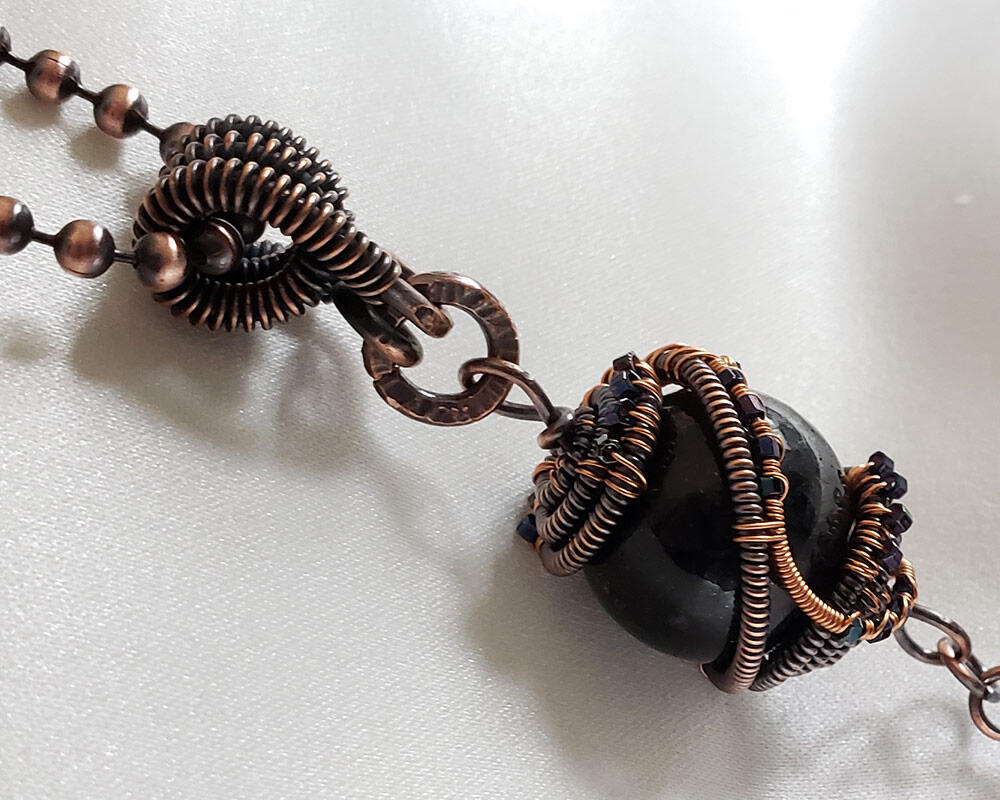 Galaxy Statement Necklace, Copper Wire Wrapped Nuummite