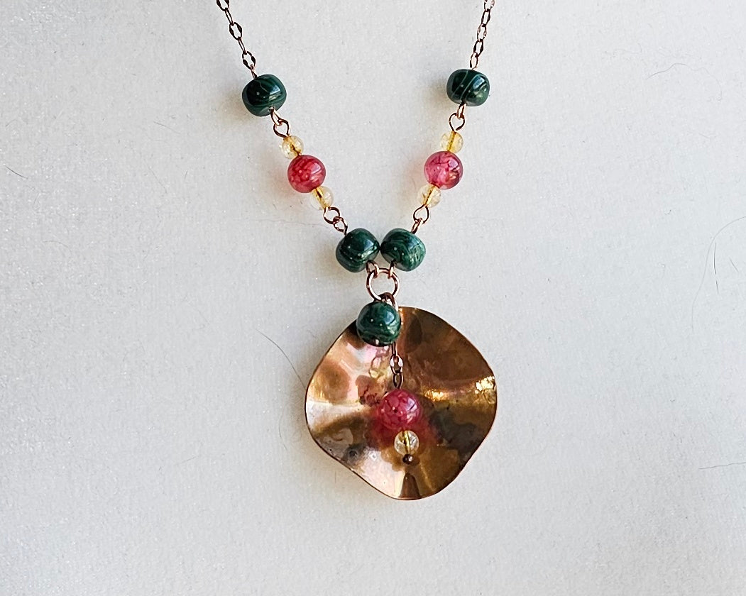 Copper Tropical Flower Pendant Necklace