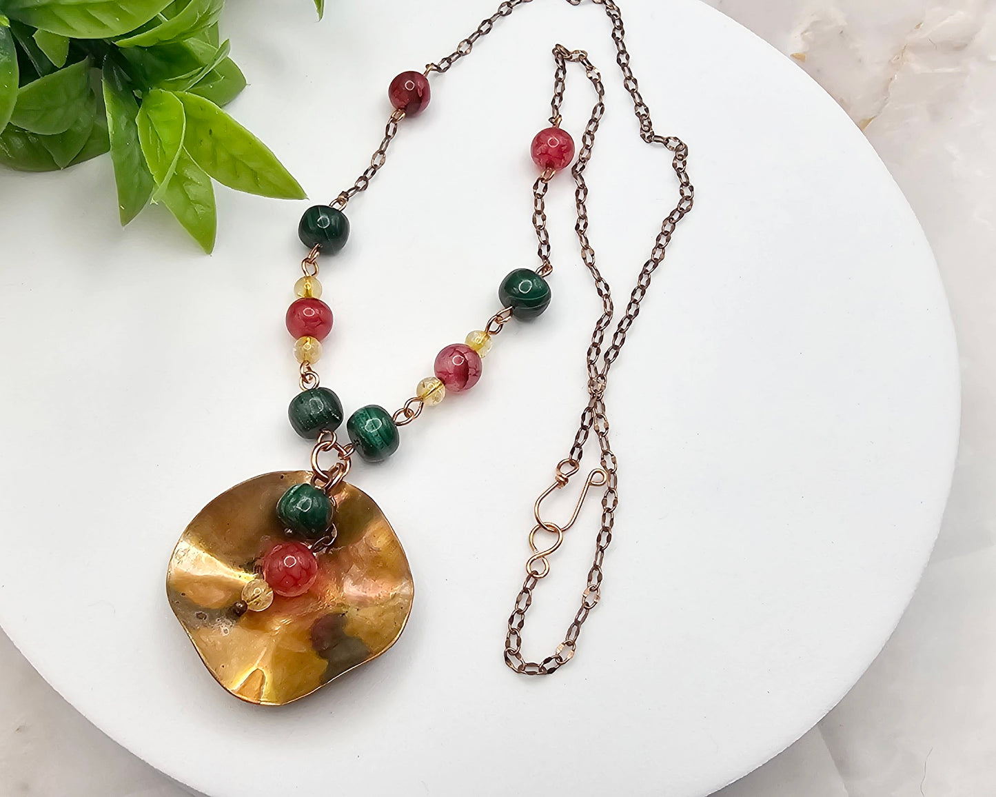 Copper Tropical Flower Pendant Necklace
