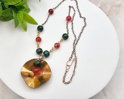 Copper Tropical Flower Pendant Necklace