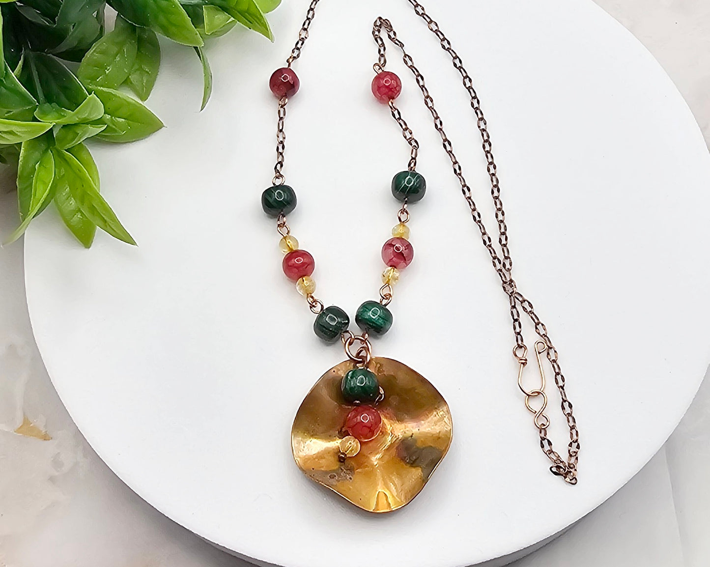 Copper Tropical Flower Pendant Necklace