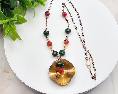 Copper Tropical Flower Pendant Necklace