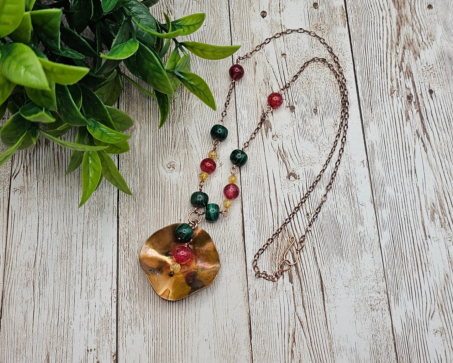 Copper Tropical Flower Pendant Necklace