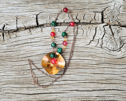 Copper Tropical Flower Pendant Necklace