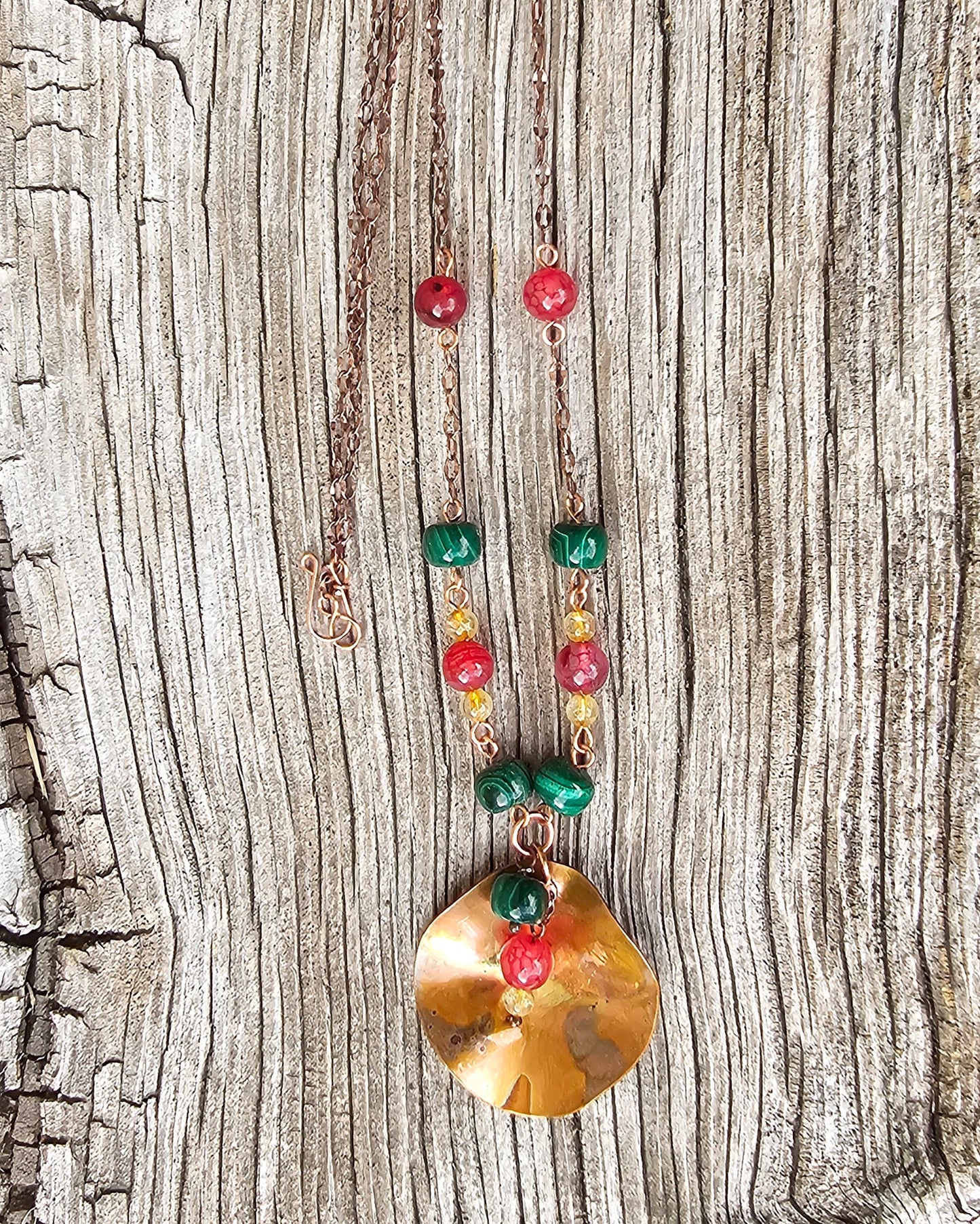 Copper Tropical Flower Pendant Necklace