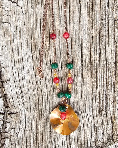 Copper Tropical Flower Pendant Necklace