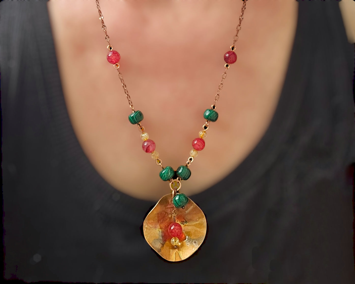 Copper Tropical Flower Pendant Necklace