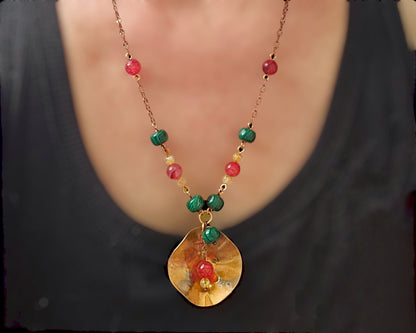 Copper Tropical Flower Pendant Necklace