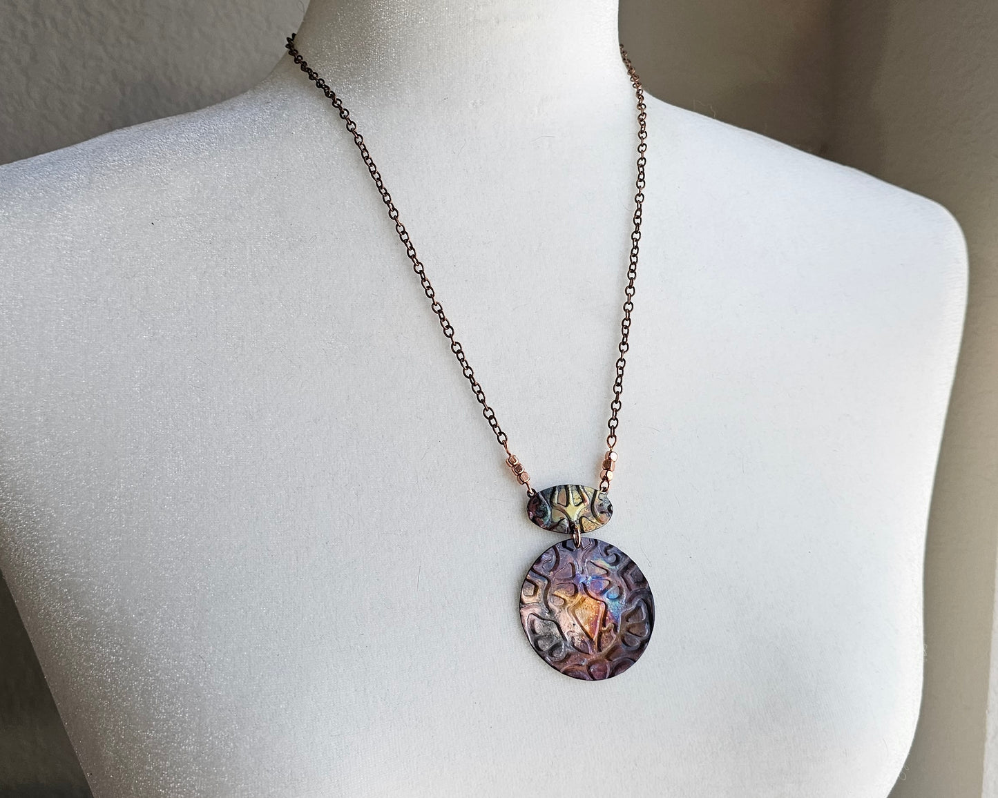 Torch Painted Copper Pendant Necklace