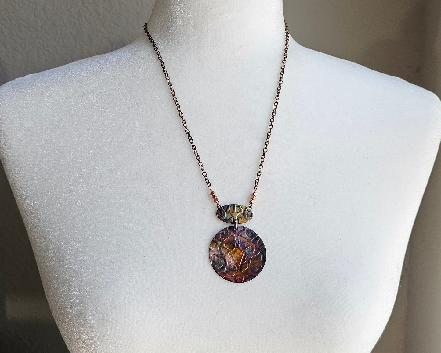 Torch Painted Copper Pendant Necklace