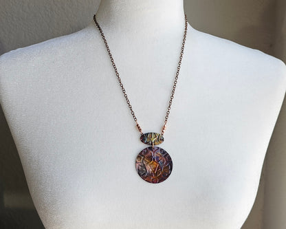 Torch Painted Copper Pendant Necklace