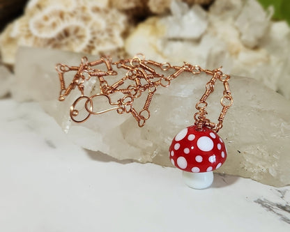 Red Amanita Mushroom Copper Necklace