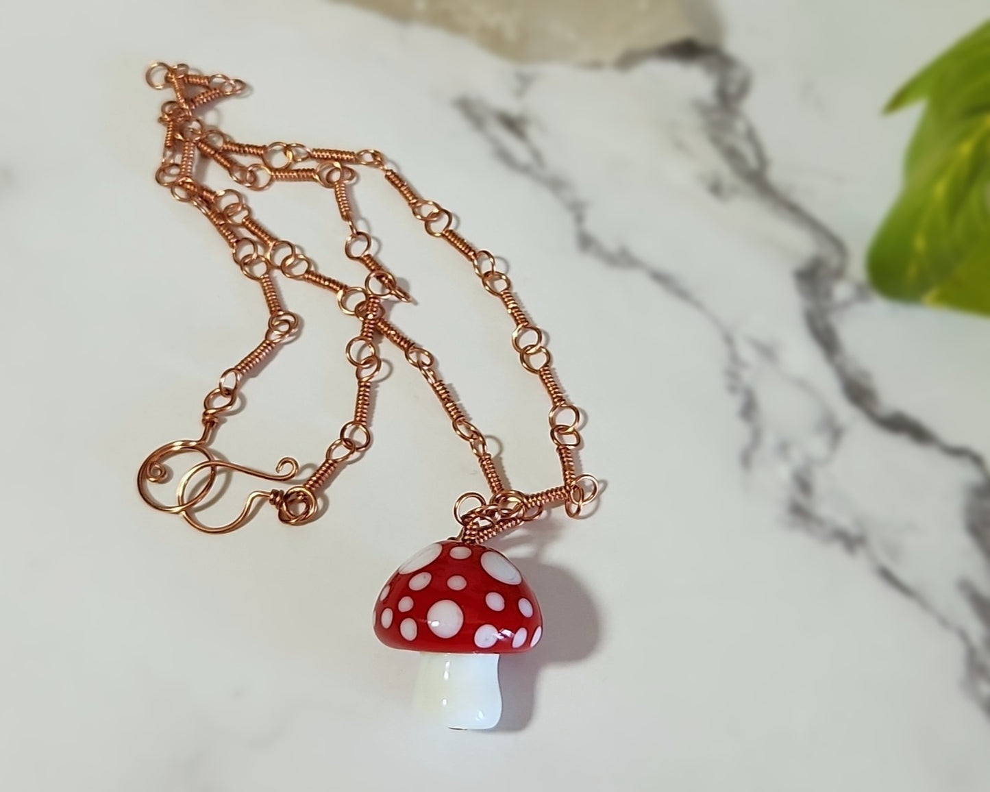Red Amanita Mushroom Copper Necklace
