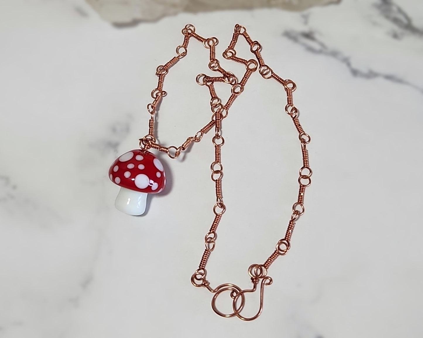 Red Amanita Mushroom Copper Necklace