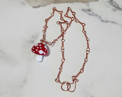 Red Amanita Mushroom Copper Necklace