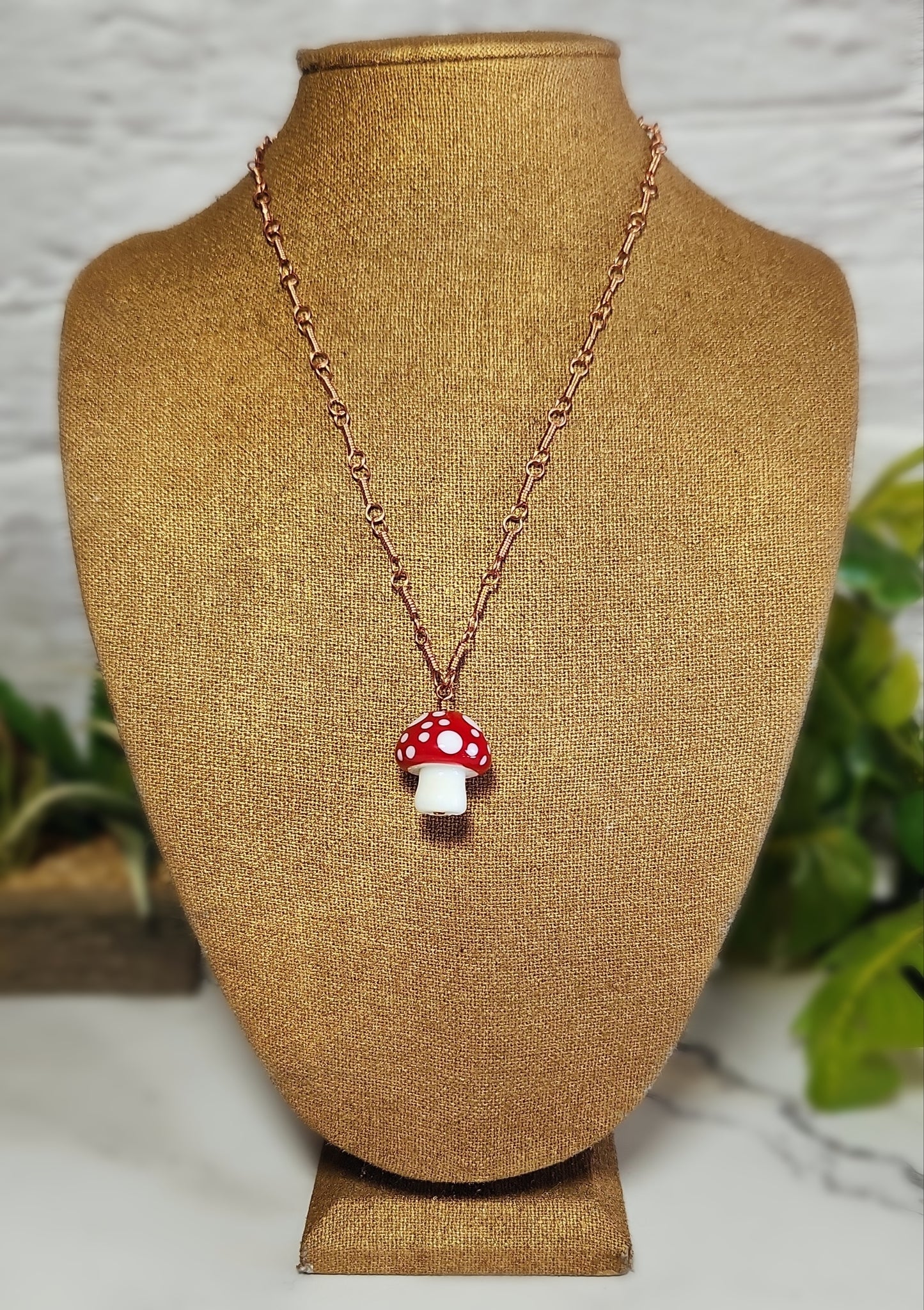 Red Amanita Mushroom Copper Necklace