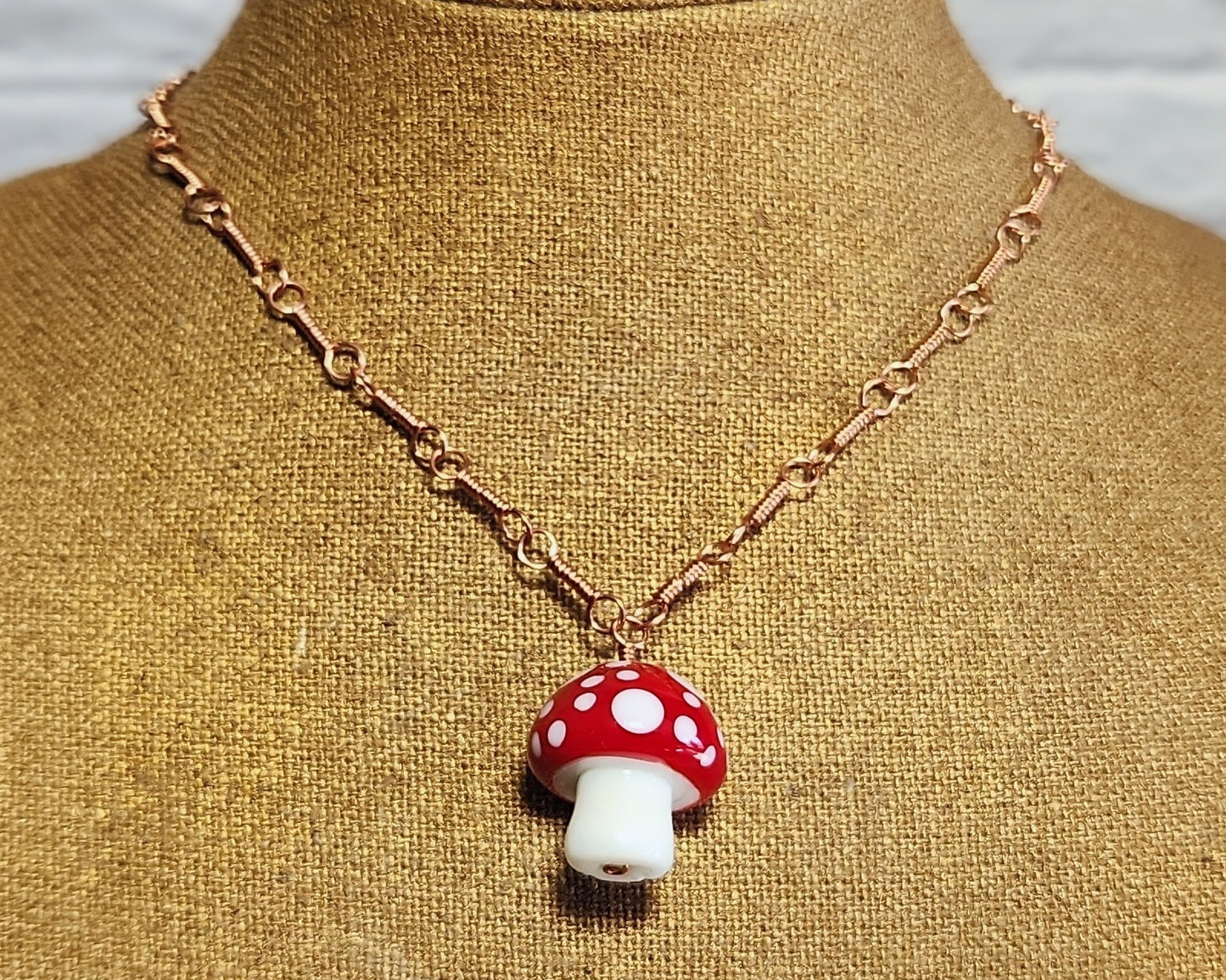 Red Amanita Mushroom Copper Necklace