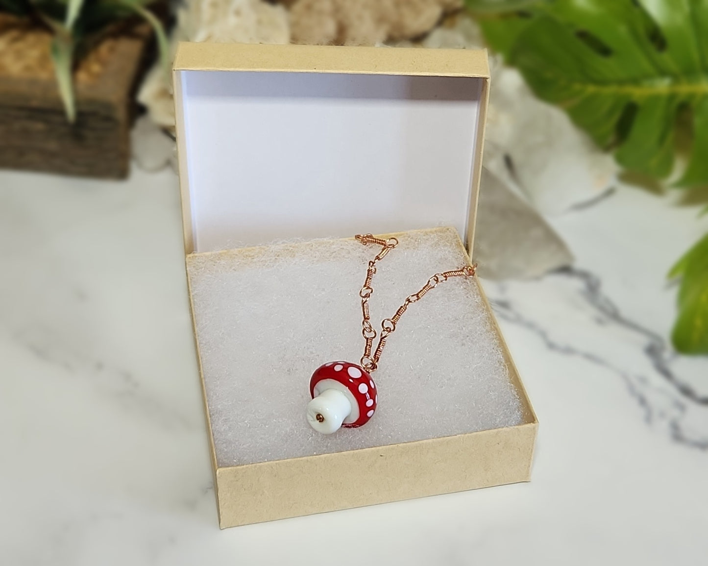 Red Amanita Mushroom Copper Necklace