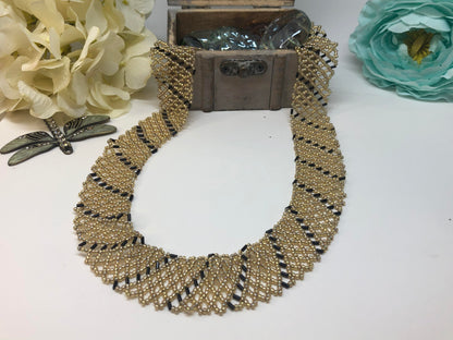 Handmade Gold Black Netting Beadweaving Necklace