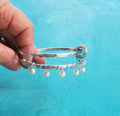 Swirl Bangle Bracelet with Pearls