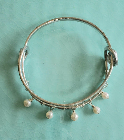 Swirl Bangle Bracelet with Pearls