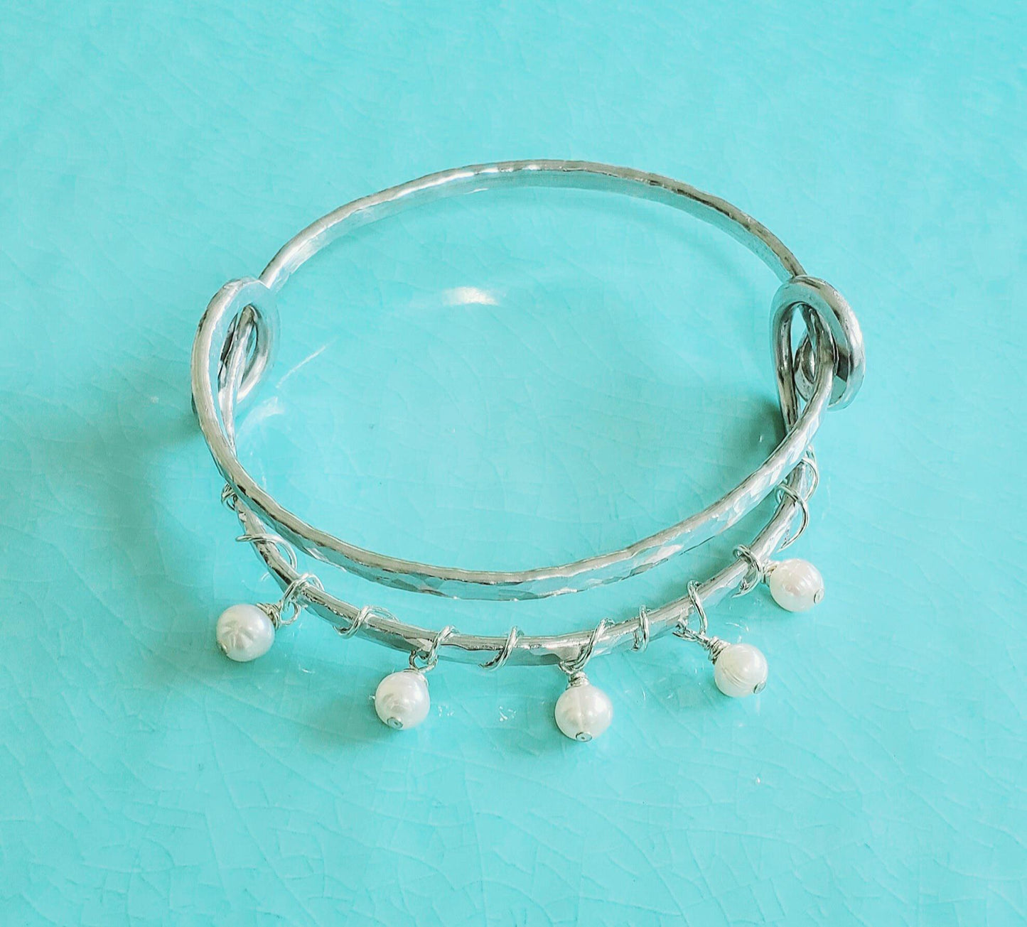 Swirl Bangle Bracelet with Pearls