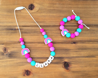 Kids Personalized Name Rainbow Necklace made from Silicone Beads