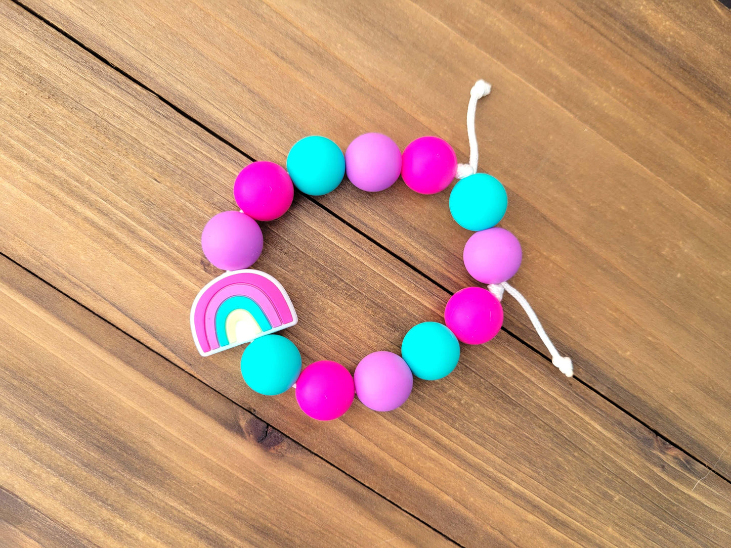 Kids Bright Rainbow Necklace made from Silicone Beads