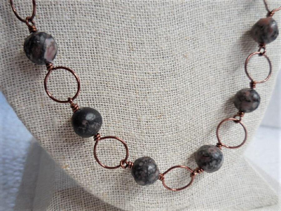 Long Copper and Fossil Agate Necklace