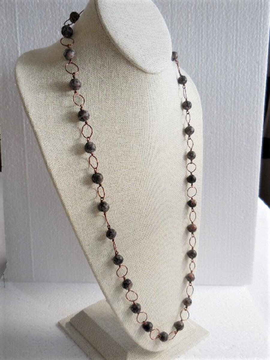 Long Copper and Fossil Agate Necklace