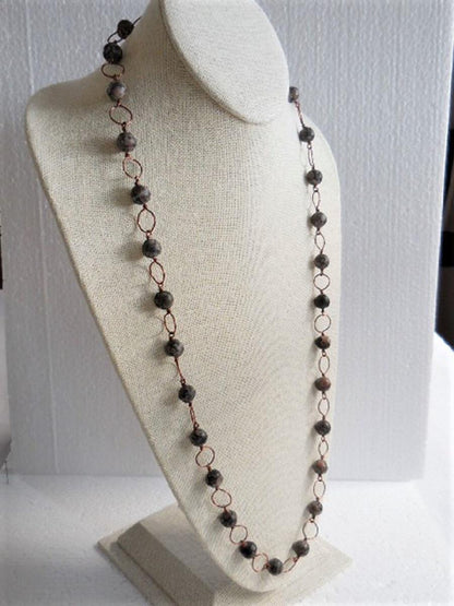 Long Copper and Fossil Agate Necklace