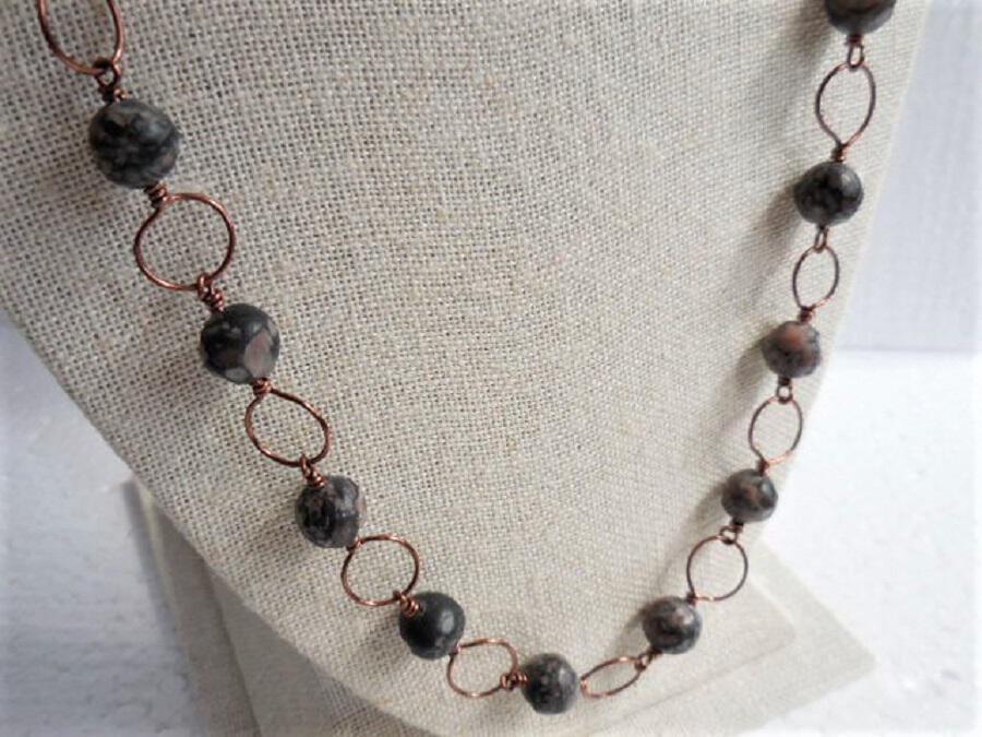 Long Copper and Fossil Agate Necklace