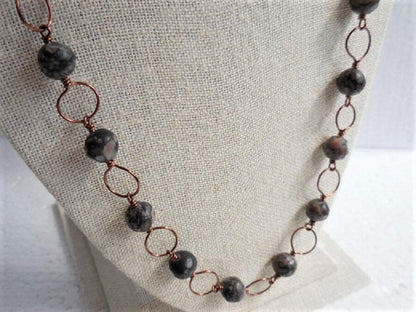 Long Copper and Fossil Agate Necklace