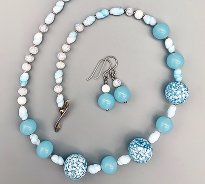 Necklace Set | "Snow-sprinkled" aqua Cherry Brand rounds, mid-century pale blue and opaline rounds and ovals
