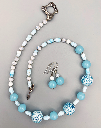 Necklace Set | "Snow-sprinkled" aqua Cherry Brand rounds, mid-century pale blue and opaline rounds and ovals