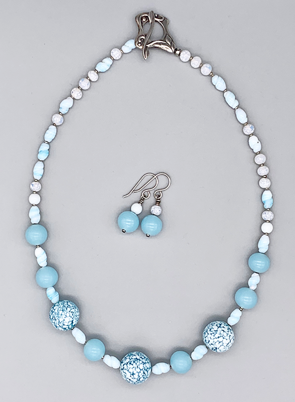 Necklace Set | "Snow-sprinkled" aqua Cherry Brand rounds, mid-century pale blue and opaline rounds and ovals