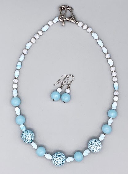 Necklace Set | "Snow-sprinkled" aqua Cherry Brand rounds, mid-century pale blue and opaline rounds and ovals