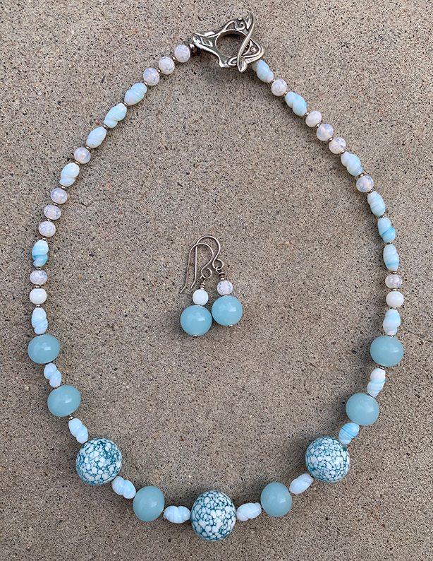 Necklace Set | "Snow-sprinkled" aqua Cherry Brand rounds, mid-century pale blue and opaline rounds and ovals