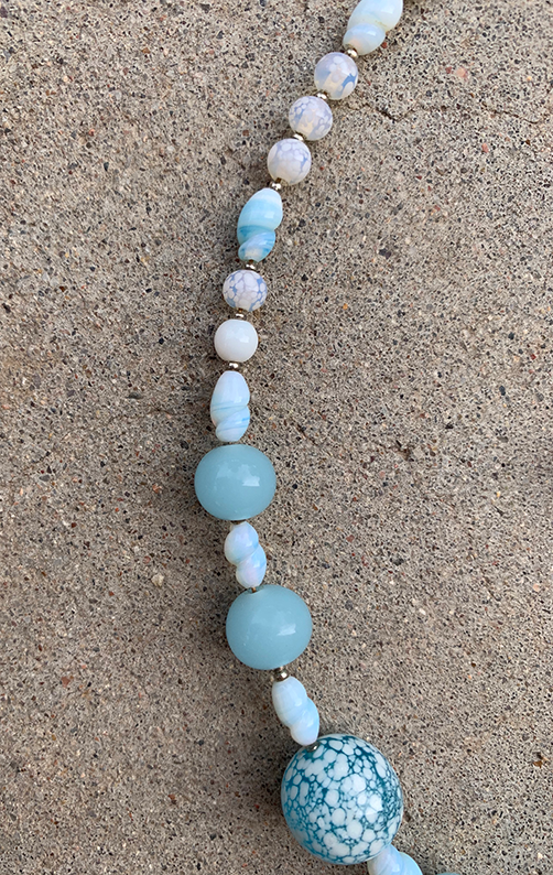 Necklace Set | "Snow-sprinkled" aqua Cherry Brand rounds, mid-century pale blue and opaline rounds and ovals